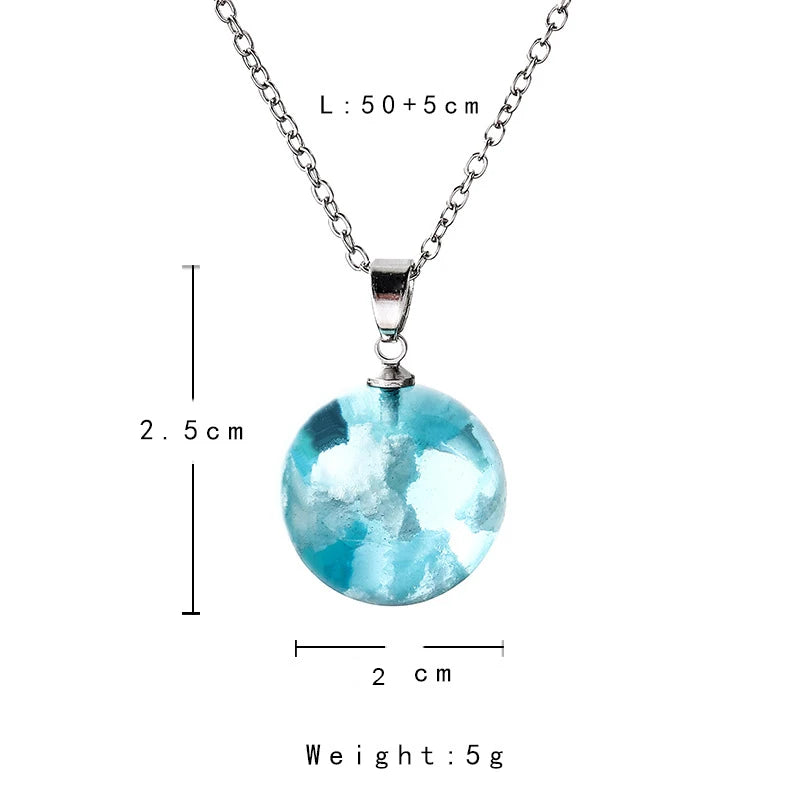 Fashions W.S...Chic Transparent Resin Rould Ball Moon Pendant Necklace Women Blue Sky White Cloud Chain Necklace Fashion Jewelry Gifts for Girl