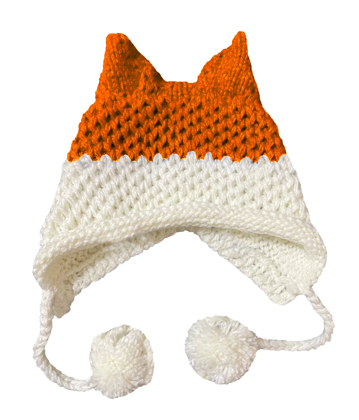 F.wS...Cute Fox Ears Beanie Winter Warm 100% Handmade Knit Hat