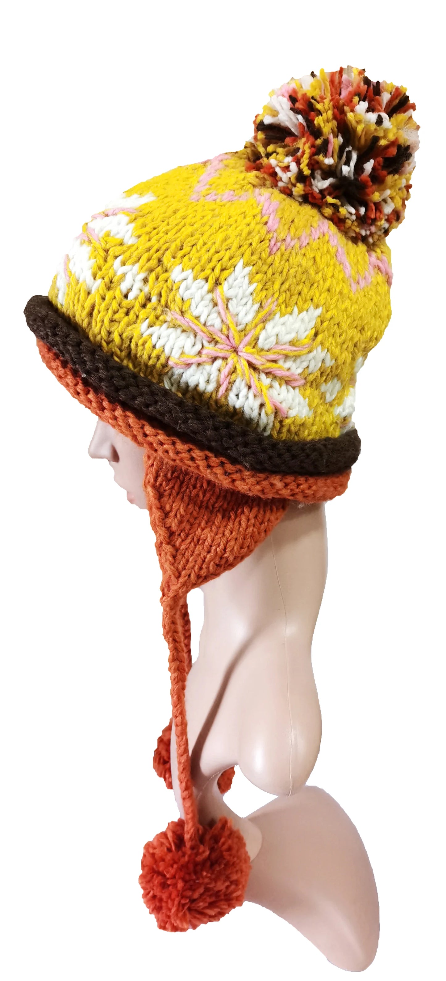 F.W.S.. 100% Handmade Ethnic Style Crochet Mosaic Parquet Beanie Knitted Hat Women's Winter Warm Cap