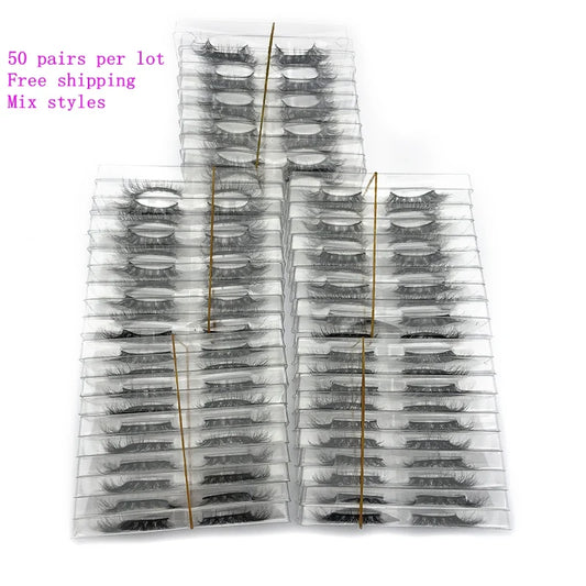 F W S..Mikiwi wholesale 50 pairs/pack 3D Mink Lashes No packaging Full Strip Lashes Mink False Eyelashes custom box Makeup eyelashes