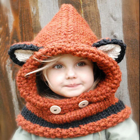 F.w.S..Winter Kids Fox Ears Handmade Beanie Hat Scarf Sets for 1~10 Year Old Children Girls Scarves Free Shipping