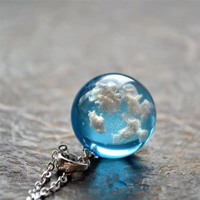 Fashions W.S...Chic Transparent Resin Rould Ball Moon Pendant Necklace Women Blue Sky White Cloud Chain Necklace Fashion Jewelry Gifts for Girl