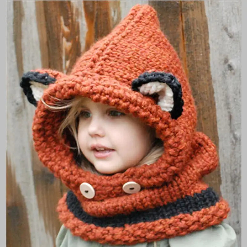 F.w.S..Winter Kids Fox Ears Handmade Beanie Hat Scarf Sets for 1~10 Year Old Children Girls Scarves Free Shipping