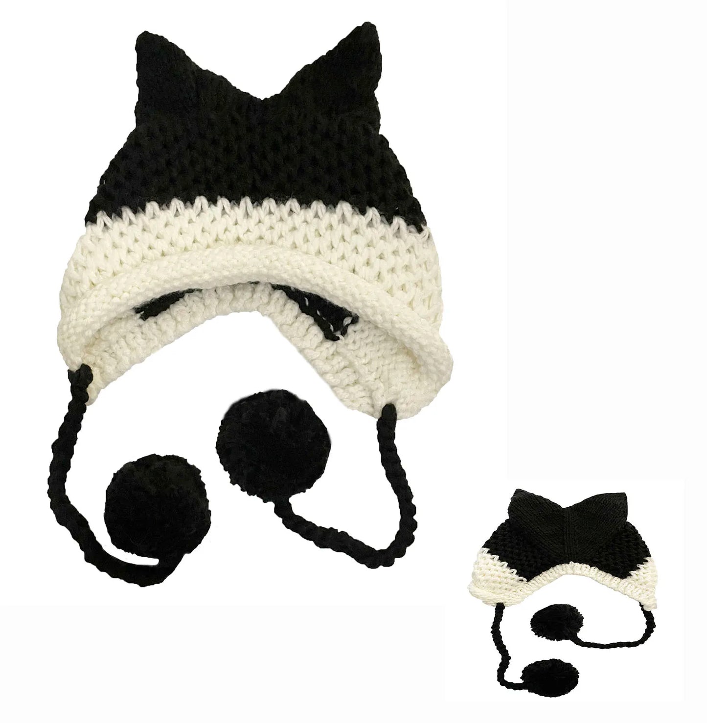 F.wS...Cute Fox Ears Beanie Winter Warm 100% Handmade Knit Hat