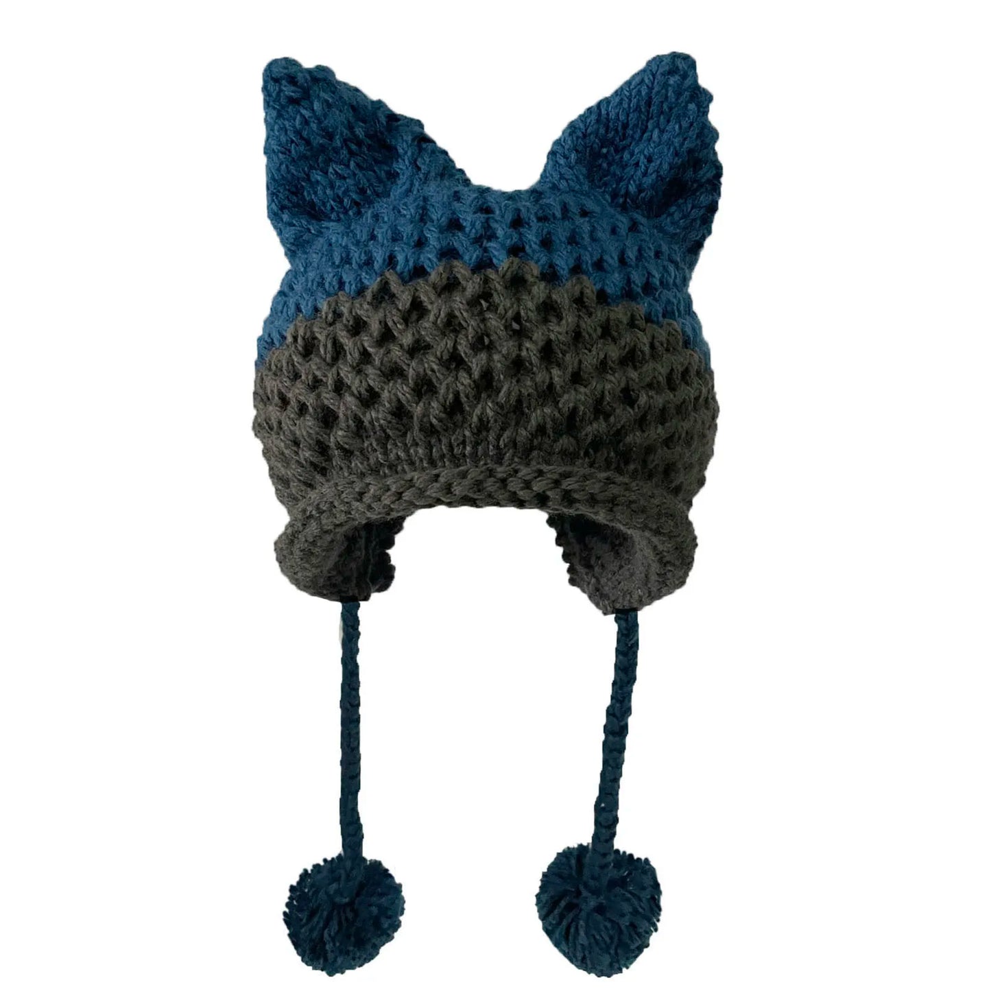 F.wS...Cute Fox Ears Beanie Winter Warm 100% Handmade Knit Hat