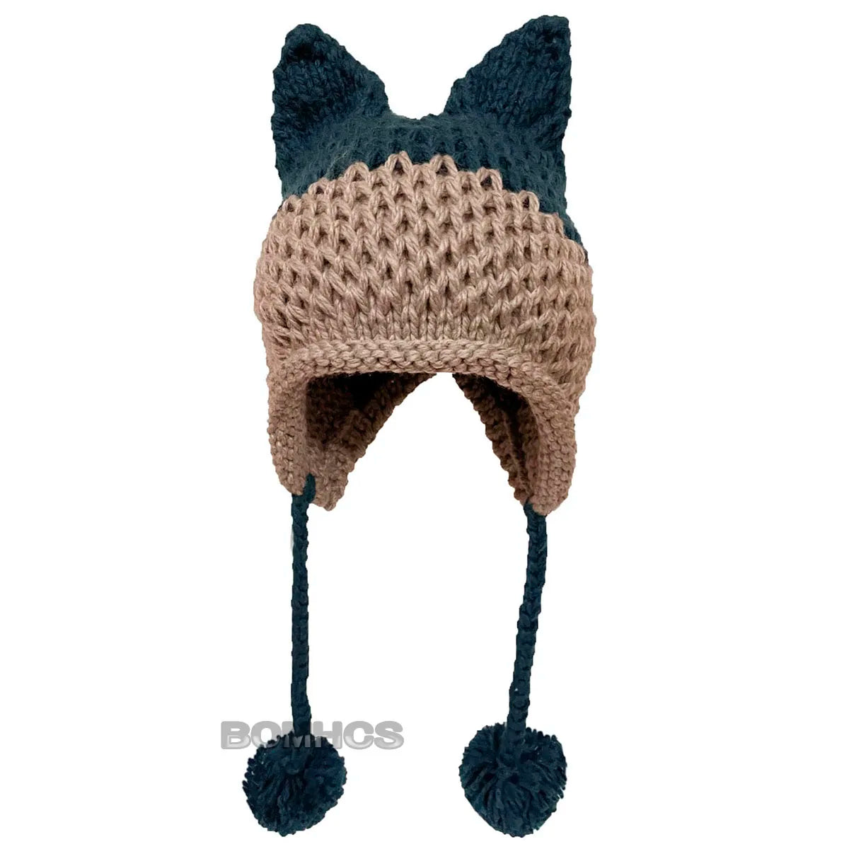 F.wS...Cute Fox Ears Beanie Winter Warm 100% Handmade Knit Hat