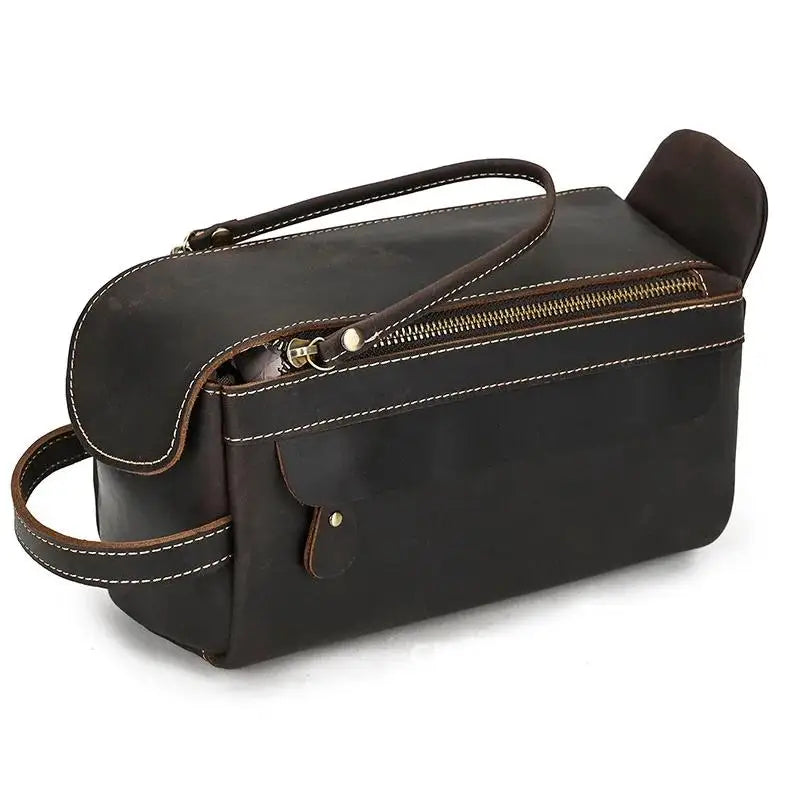 Cowhide Toiletry Bag Men Leather Cosmetic Bag Man Woman Wash Bag Storage Bags Genuine Leather Handbag For Make Up Dopp Kit Male