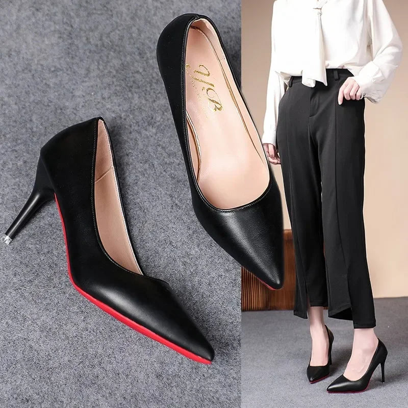 F.W.s ...Sexy Fashion Women's Soft Leather Pumps Spring New Thin High Heels 2024 New Dress Shoes Ladies Stiletto Black Big Size