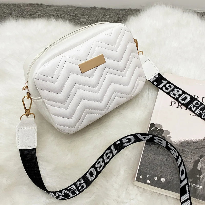 F.W.S...Fashion Women Shoulder Bags With Wave Pattern Solid Color Crossbody Bag Pu Leather Wide Shoulder Strap Bag Purse Female Handbags