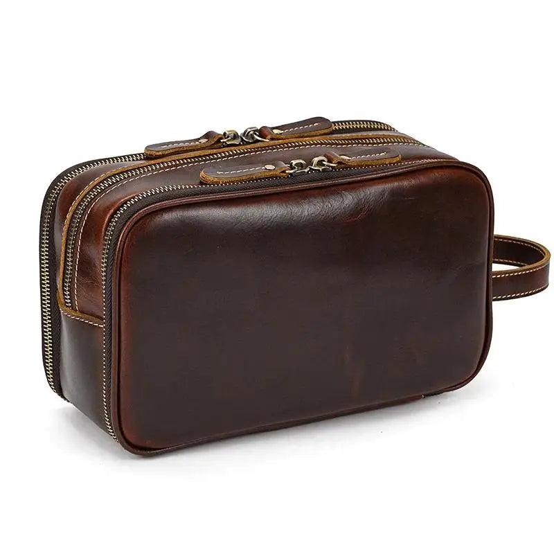 Cowhide Toiletry Bag Men Leather Cosmetic Bag Man Woman Wash Bag Storage Bags Genuine Leather Handbag For Make Up Dopp Kit Male