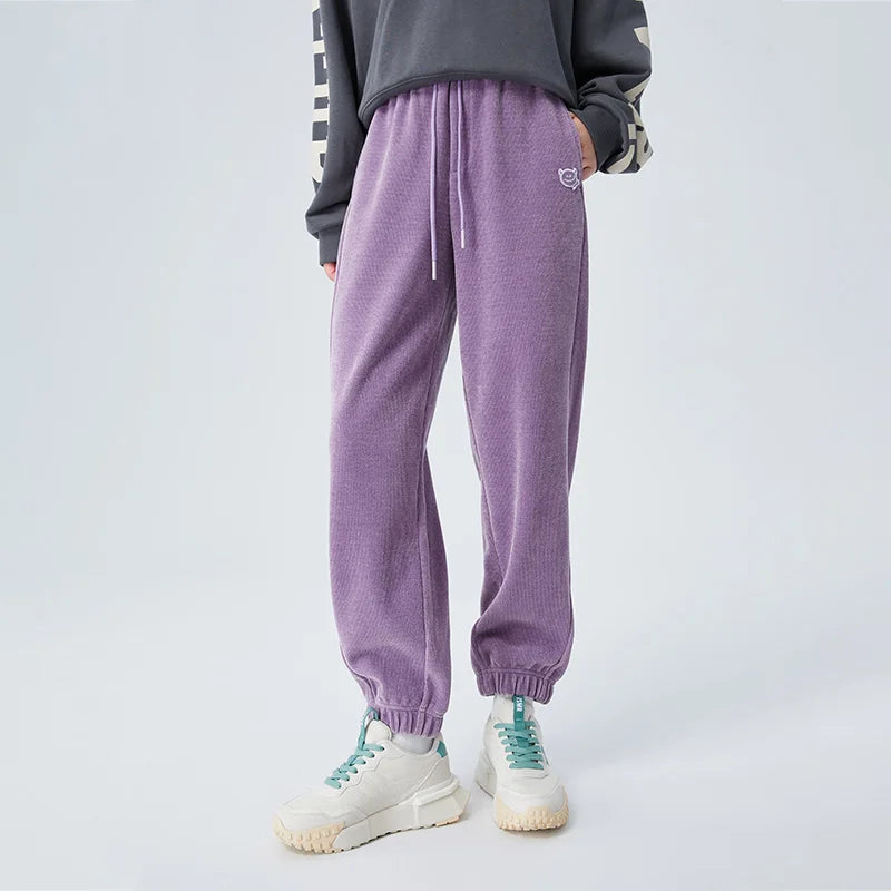 F W S..Semir Casual Pants Women Loose Legged Trousers with Texture Winter Embroidery Slimming Simple Chenille Sweatpants