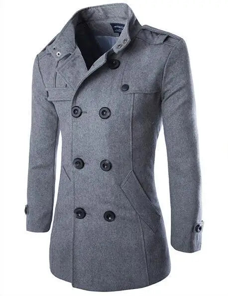 F W S..Mens Overcoat Trench Coats Winter Male Pea Coats Double Breasted Wool & Blends Coat Brand Clothing W01