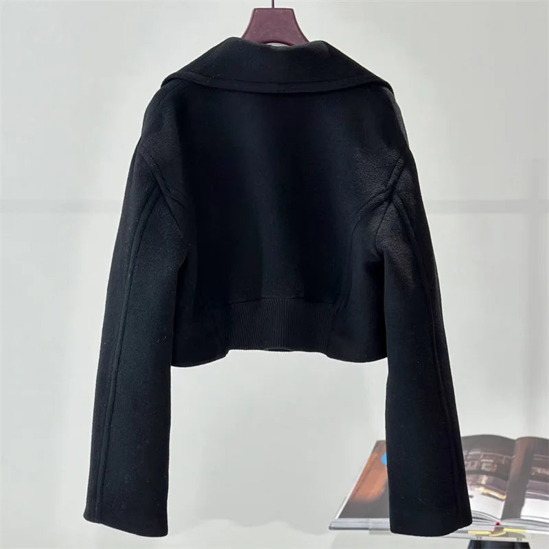 F.W.S..Women's coats 2024 Winter New in outerwears Large Collar Short Wool Women coat High quality long sleeved top y2k Women's jacket