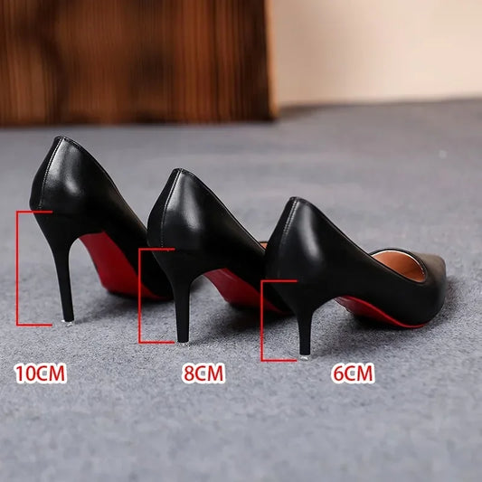 F.W.s ...Sexy Fashion Women's Soft Leather Pumps Spring New Thin High Heels 2024 New Dress Shoes Ladies Stiletto Black Big Size