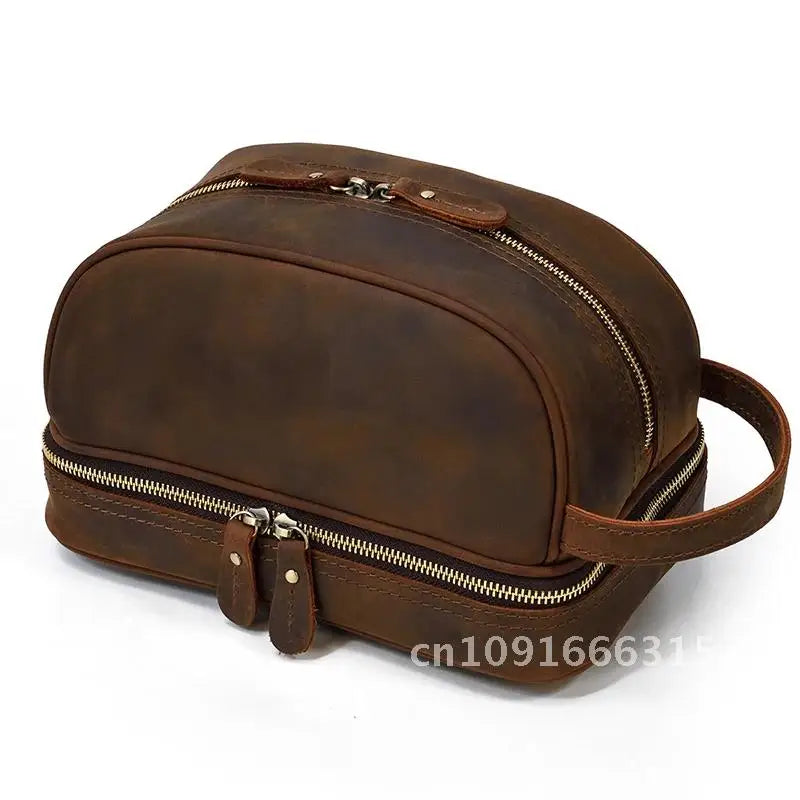 Cowhide Toiletry Bag Men Leather Cosmetic Bag Man Woman Wash Bag Storage Bags Genuine Leather Handbag For Make Up Dopp Kit Male