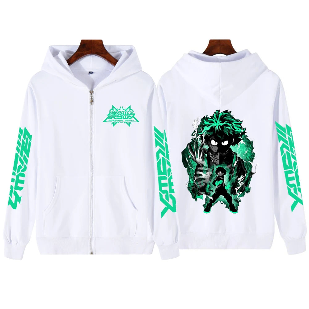 Fashions.w.s..My Hero Academia Zip Up Jacket Anime Deku Graphic Print Hoodie Pullovers Unisex Fashion Harajuku Sweatshirt Casual Streetwear