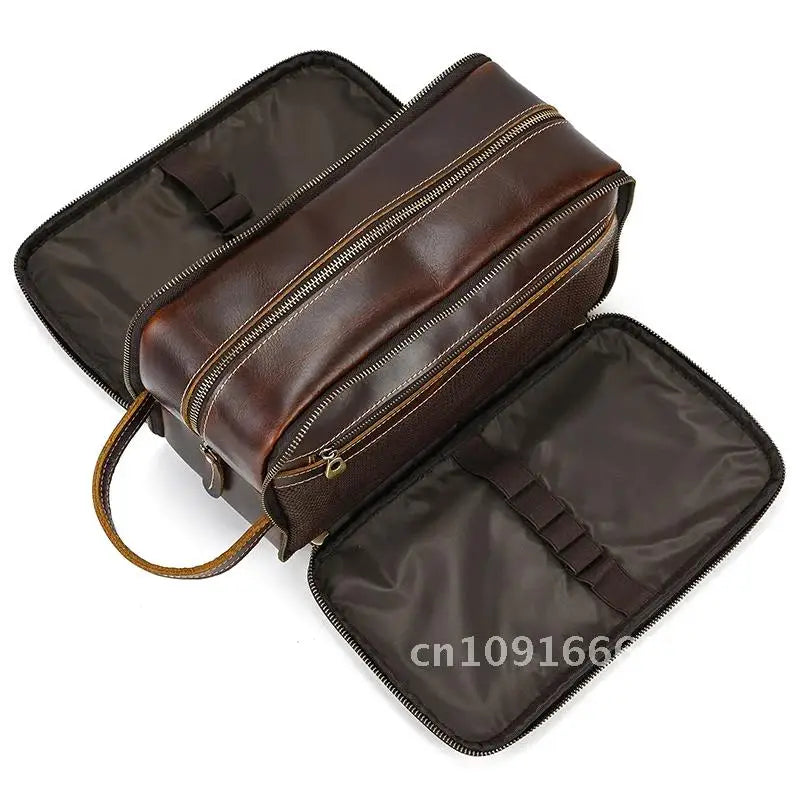 Cowhide Toiletry Bag Men Leather Cosmetic Bag Man Woman Wash Bag Storage Bags Genuine Leather Handbag For Make Up Dopp Kit Male