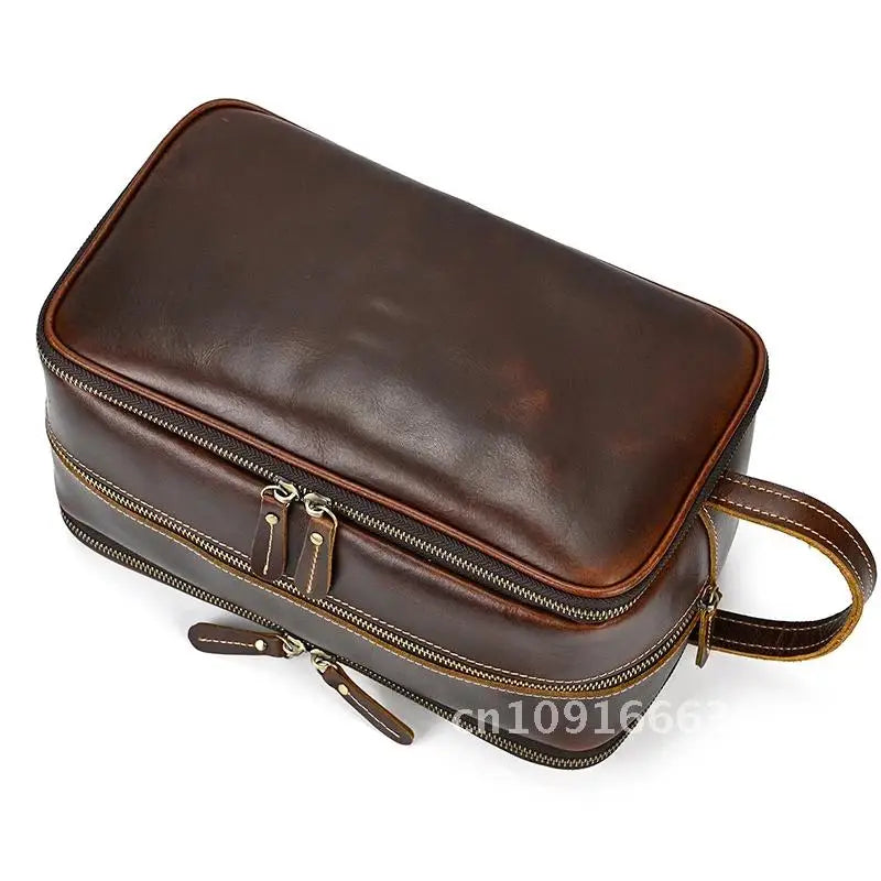 Cowhide Toiletry Bag Men Leather Cosmetic Bag Man Woman Wash Bag Storage Bags Genuine Leather Handbag For Make Up Dopp Kit Male