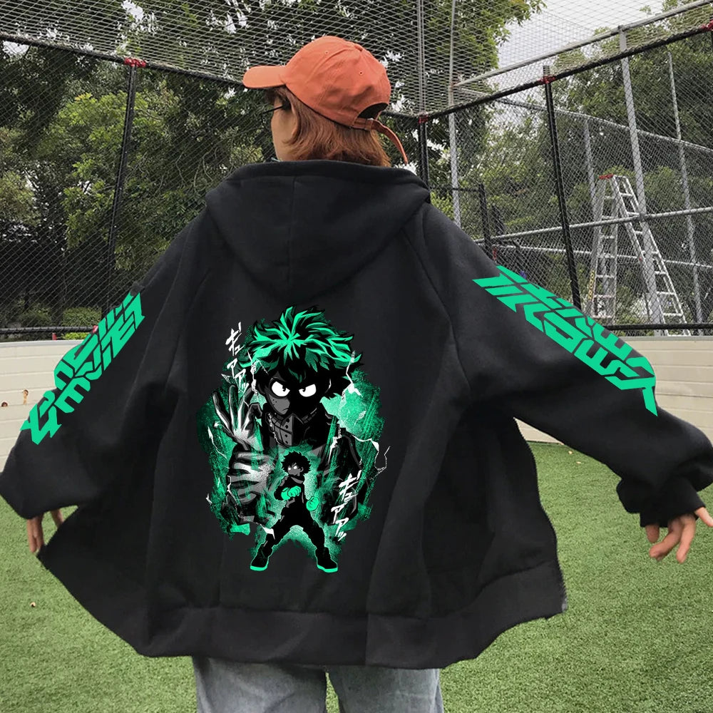 Fashions.w.s..My Hero Academia Zip Up Jacket Anime Deku Graphic Print Hoodie Pullovers Unisex Fashion Harajuku Sweatshirt Casual Streetwear