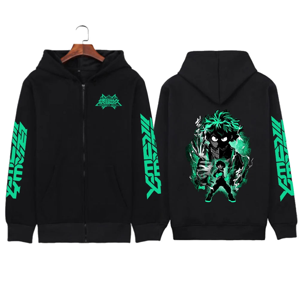 Fashions.w.s..My Hero Academia Zip Up Jacket Anime Deku Graphic Print Hoodie Pullovers Unisex Fashion Harajuku Sweatshirt Casual Streetwear