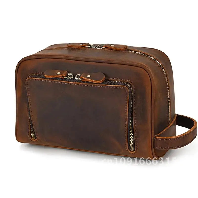 Cowhide Toiletry Bag Men Leather Cosmetic Bag Man Woman Wash Bag Storage Bags Genuine Leather Handbag For Make Up Dopp Kit Male