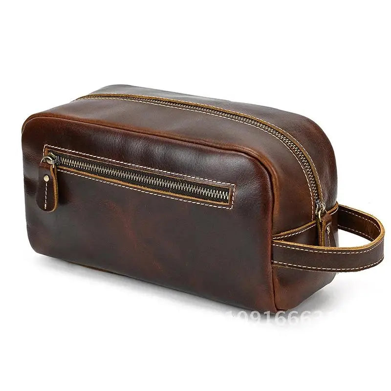 Cowhide Toiletry Bag Men Leather Cosmetic Bag Man Woman Wash Bag Storage Bags Genuine Leather Handbag For Make Up Dopp Kit Male