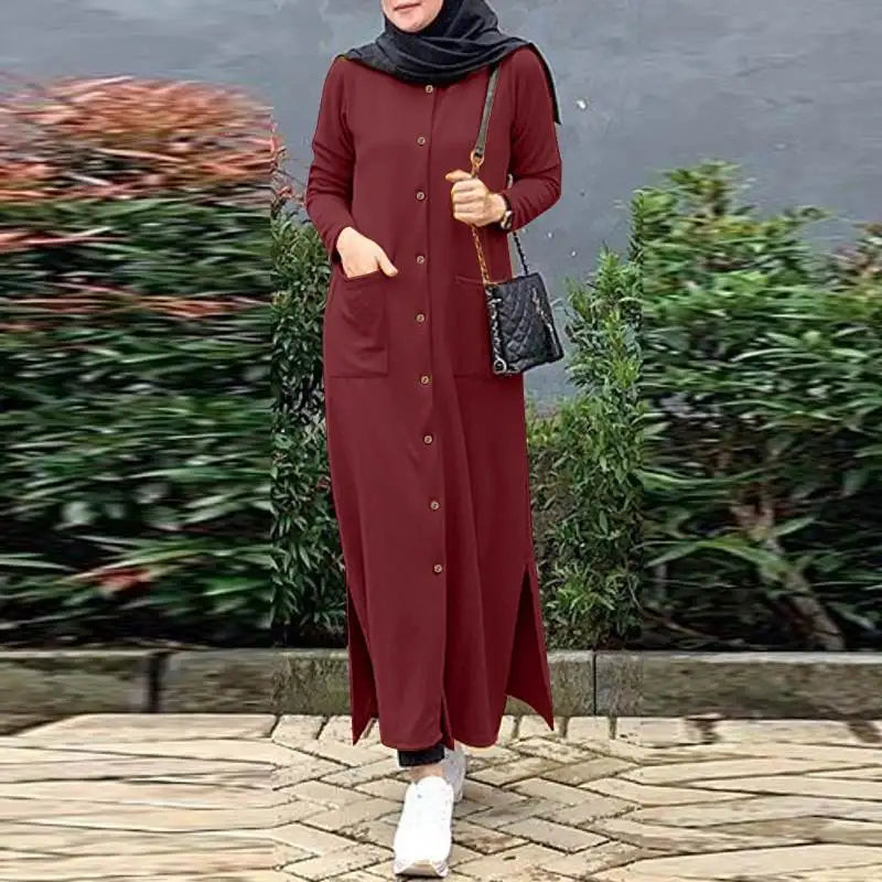 F W S..2024 ZANZEA Muslim Ramadan Sundress Robe Femme Vintage Long Sleeve Casual Solid Shirt Dress Fashion Loose Buttons Abaya Vestidos