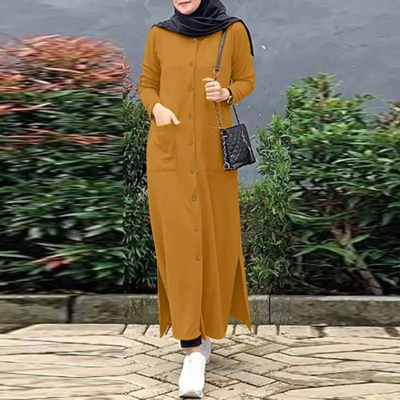 F W S..2024 ZANZEA Muslim Ramadan Sundress Robe Femme Vintage Long Sleeve Casual Solid Shirt Dress Fashion Loose Buttons Abaya Vestidos