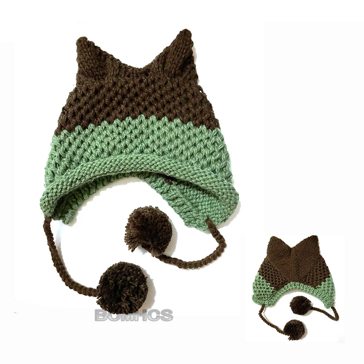 F.wS...Cute Fox Ears Beanie Winter Warm 100% Handmade Knit Hat