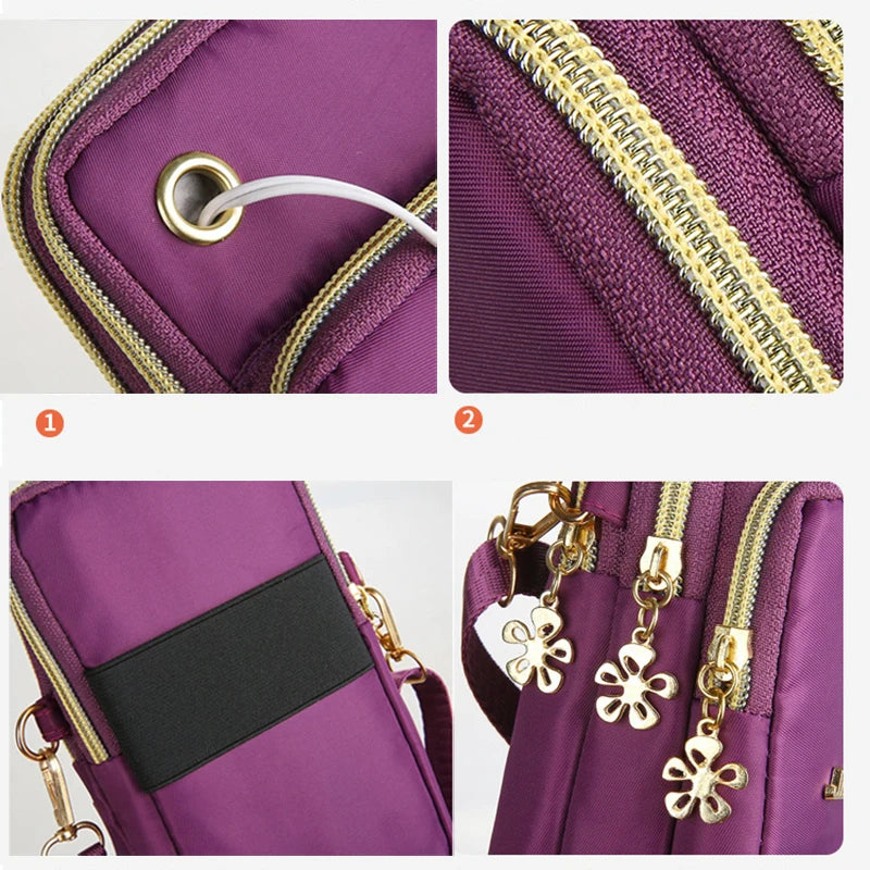 F.W.S.... New Mobile Phone Crossbody Bags for Women Fashion Women Shoulder Bag Cell Phone Pouch With Headphone Plug 3 Layer Wallet