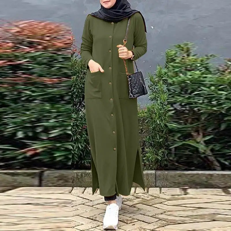 F W S..2024 ZANZEA Muslim Ramadan Sundress Robe Femme Vintage Long Sleeve Casual Solid Shirt Dress Fashion Loose Buttons Abaya Vestidos