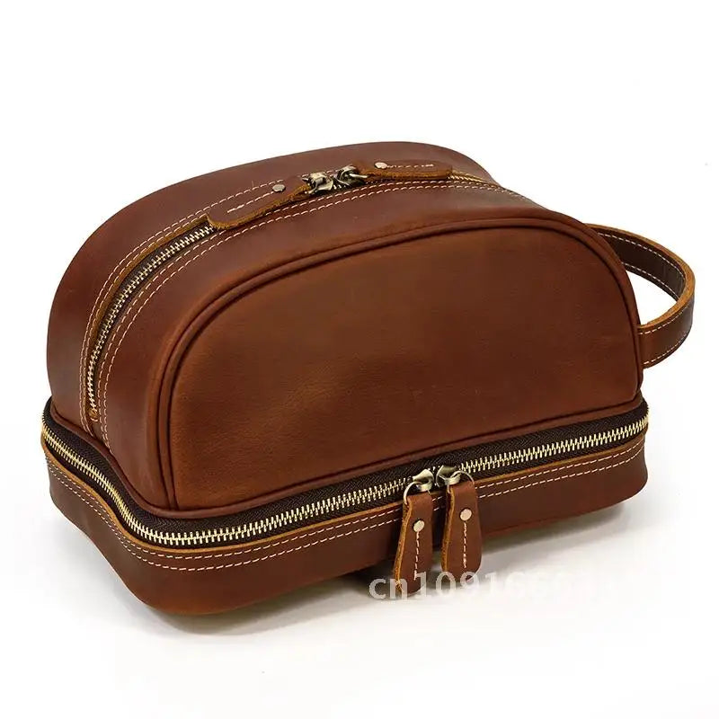 Cowhide Toiletry Bag Men Leather Cosmetic Bag Man Woman Wash Bag Storage Bags Genuine Leather Handbag For Make Up Dopp Kit Male