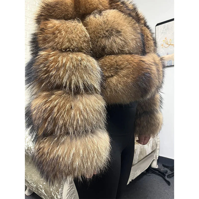 Fashions W.S... Size tops Clothing Curve coat Women's Natural real raccoon Fur Coat winter jackets outerwears Female Vest