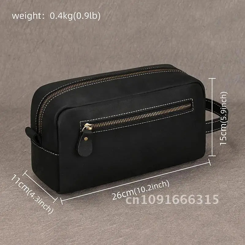 Cowhide Toiletry Bag Men Leather Cosmetic Bag Man Woman Wash Bag Storage Bags Genuine Leather Handbag For Make Up Dopp Kit Male