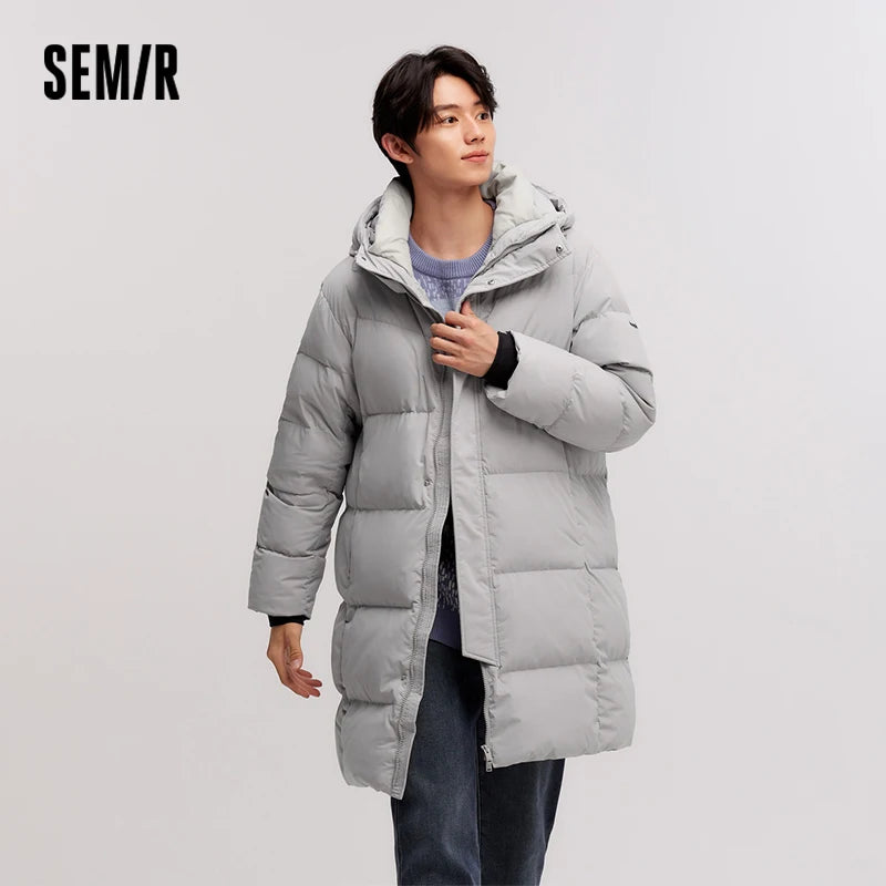 Fashions.w.s..Semir Down Jacket Men Windproof, Waterproof, Oil-Resistant and Stain-Resistant 2024 New Winter Long Loose Hooded Outerwear Thick