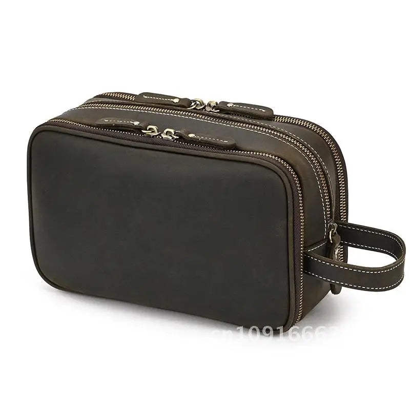 Cowhide Toiletry Bag Men Leather Cosmetic Bag Man Woman Wash Bag Storage Bags Genuine Leather Handbag For Make Up Dopp Kit Male