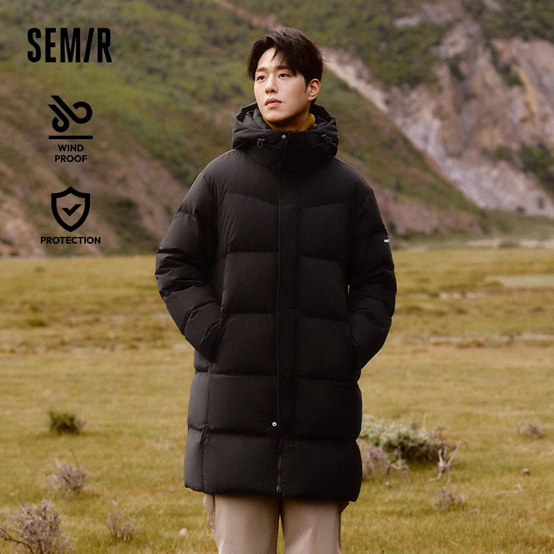 Fashions.w.s..Semir Down Jacket Men Windproof, Waterproof, Oil-Resistant and Stain-Resistant 2024 New Winter Long Loose Hooded Outerwear Thick