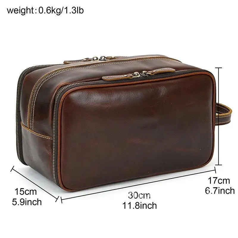 Cowhide Toiletry Bag Men Leather Cosmetic Bag Man Woman Wash Bag Storage Bags Genuine Leather Handbag For Make Up Dopp Kit Male