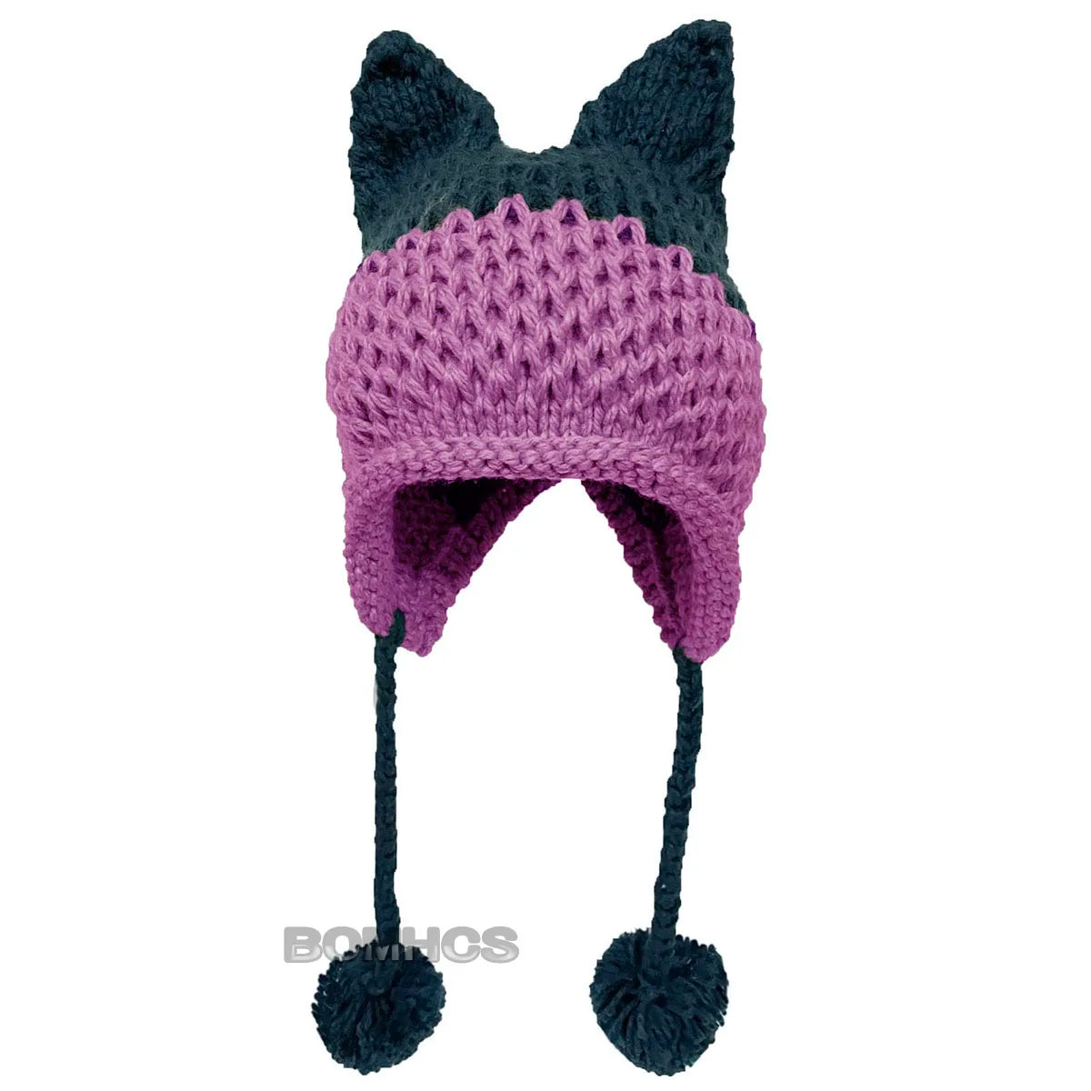 F.wS...Cute Fox Ears Beanie Winter Warm 100% Handmade Knit Hat