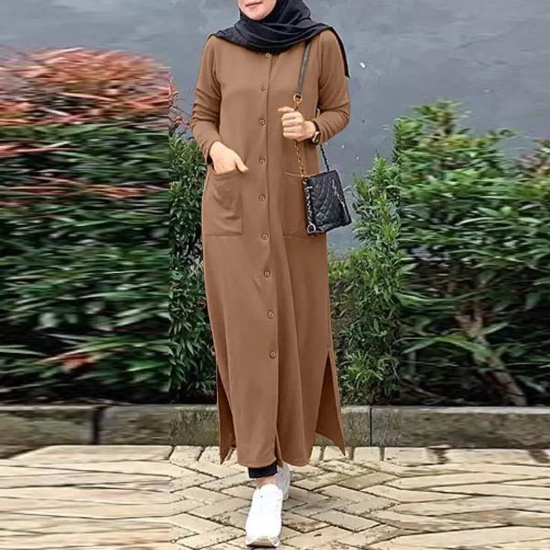 F W S..2024 ZANZEA Muslim Ramadan Sundress Robe Femme Vintage Long Sleeve Casual Solid Shirt Dress Fashion Loose Buttons Abaya Vestidos