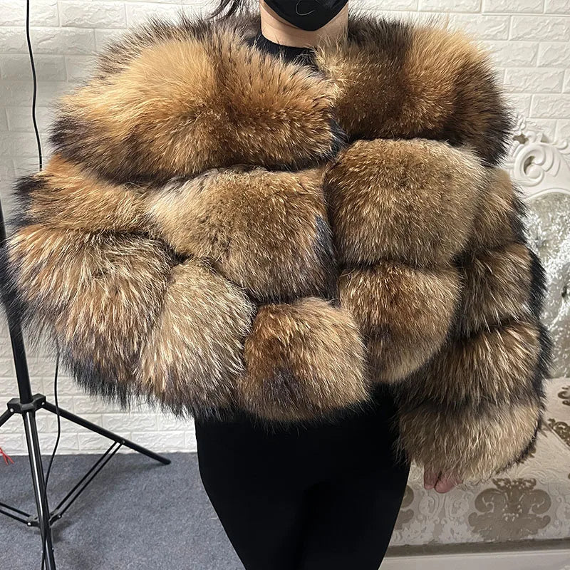 Fashions W.S... Size tops Clothing Curve coat Women's Natural real raccoon Fur Coat winter jackets outerwears Female Vest