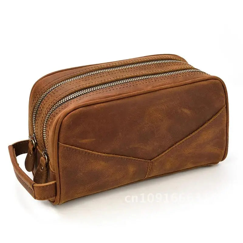 Cowhide Toiletry Bag Men Leather Cosmetic Bag Man Woman Wash Bag Storage Bags Genuine Leather Handbag For Make Up Dopp Kit Male