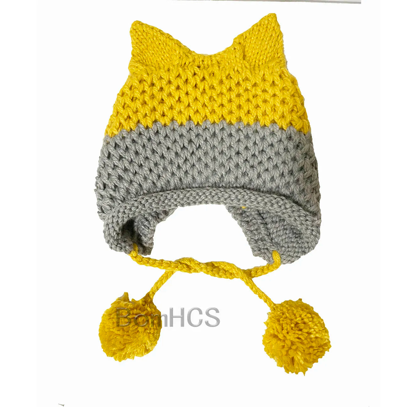 F.wS...Cute Fox Ears Beanie Winter Warm 100% Handmade Knit Hat