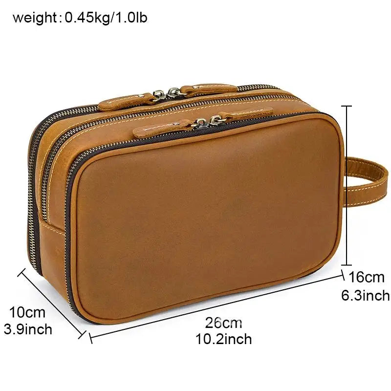 Cowhide Toiletry Bag Men Leather Cosmetic Bag Man Woman Wash Bag Storage Bags Genuine Leather Handbag For Make Up Dopp Kit Male