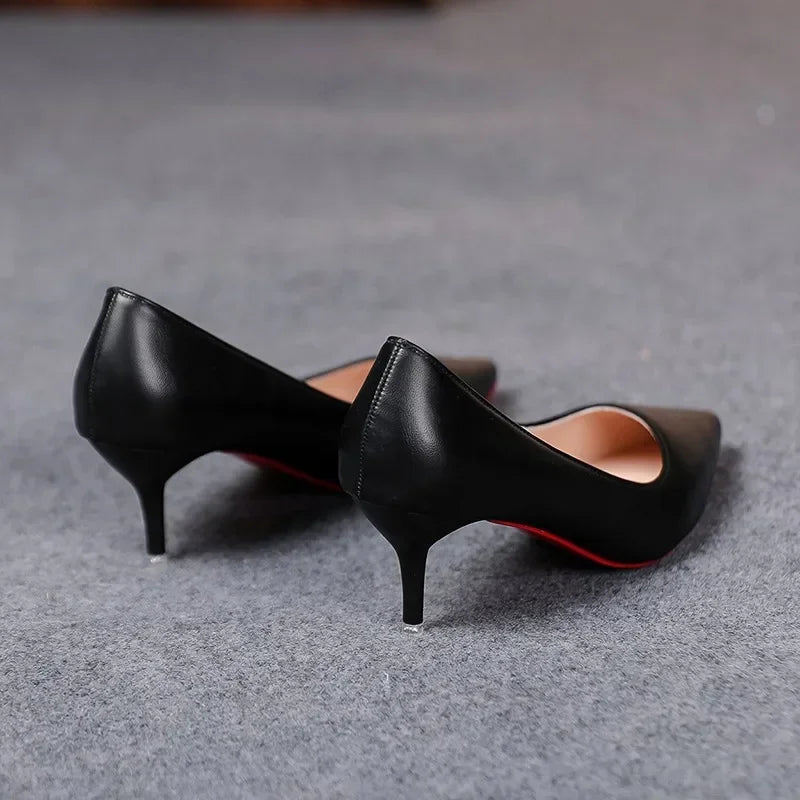 F.W.s ...Sexy Fashion Women's Soft Leather Pumps Spring New Thin High Heels 2024 New Dress Shoes Ladies Stiletto Black Big Size