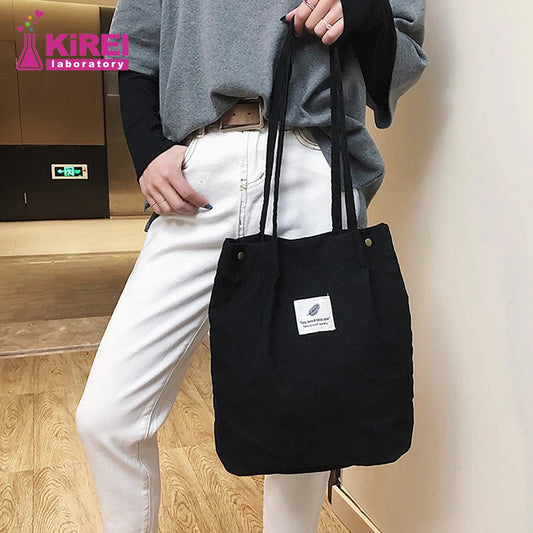 F.W.S...Corduroy Bag Handbags for Women Shoulder Bags Female Soft Environmental Storage Reusable Girls Small and Large Shopper Totes Bag