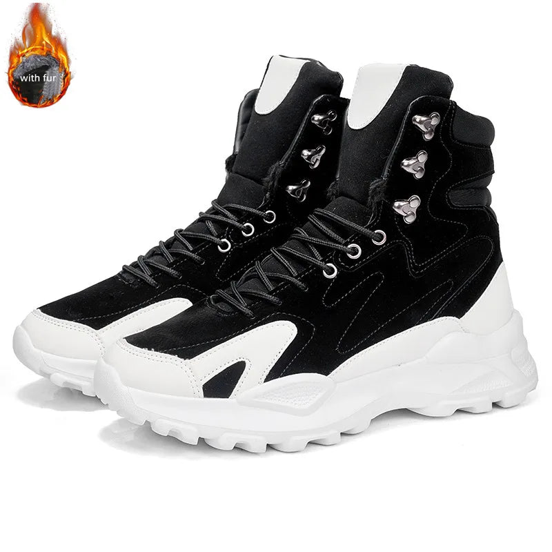 Fashions W.F. Winter Plush Height Increasing Sneakers Comfort Suede Platform Sneakers Men Boots Fashion Trendy Black Men's High Top Sneakers