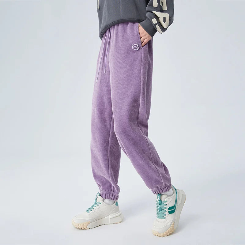 F W S..Semir Casual Pants Women Loose Legged Trousers with Texture Winter Embroidery Slimming Simple Chenille Sweatpants