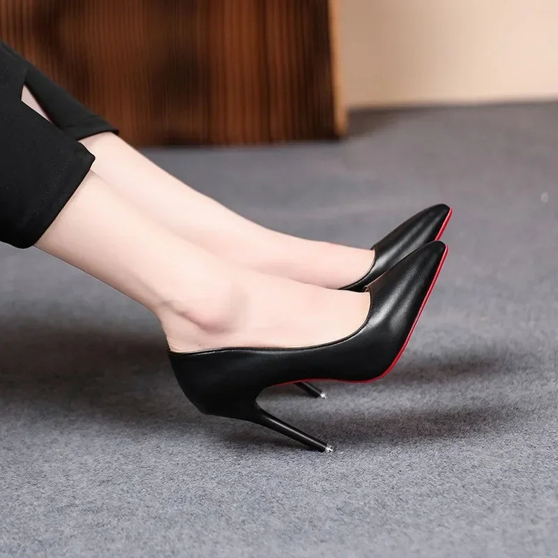 F.W.s ...Sexy Fashion Women's Soft Leather Pumps Spring New Thin High Heels 2024 New Dress Shoes Ladies Stiletto Black Big Size