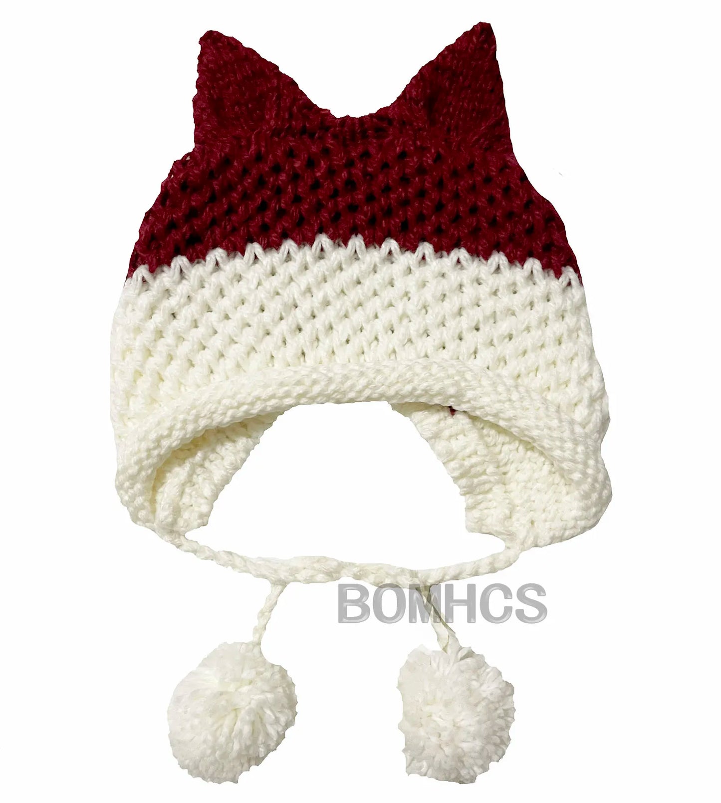 F.wS...Cute Fox Ears Beanie Winter Warm 100% Handmade Knit Hat